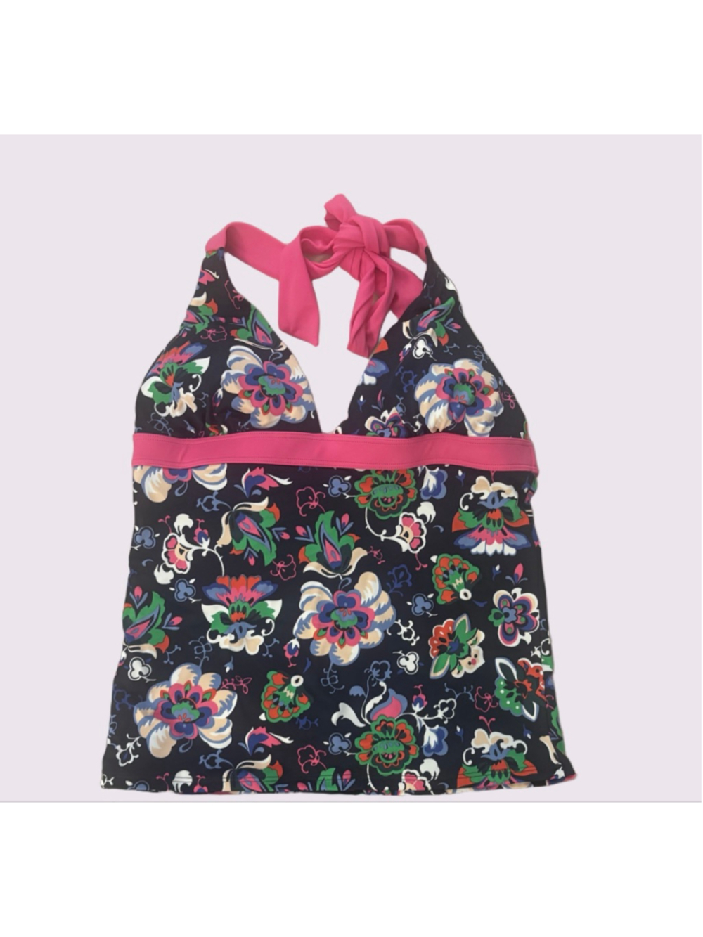 NWT, Women's Boden Floral Halter Tankini Top Size 8 Black Pink